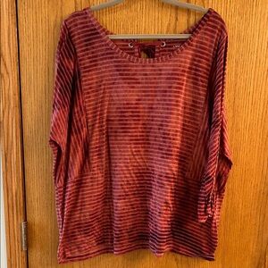 Lane Bryant Burgundy Striped Long Sleeve Top